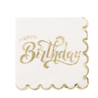 Happy Birthday Servietter Hvid/Guld