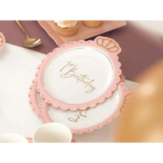 1st Birthday Krone Paptallerkener Lyserød/Guld