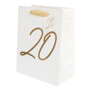 20 Års Gavepose Hvid/Guld