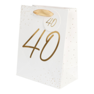 40 Års Gavepose Hvid/Guld