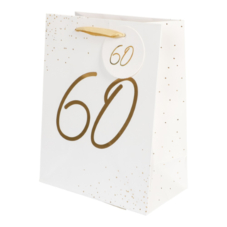 60 Års Gavepose Hvid/Guld