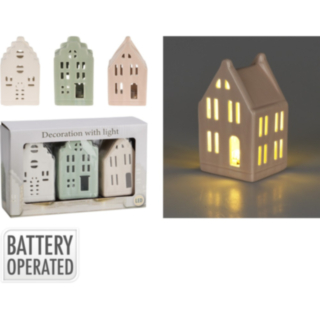 Porcelænshuse Med LED Grøn/Pink