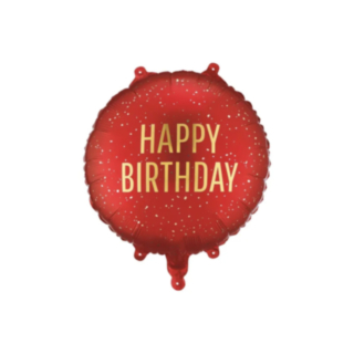 Happy Birthday Rund Folieballon Mørkerød