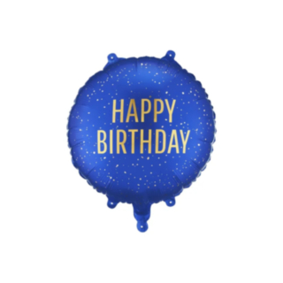 Happy Birthday Rund Folieballon Blå