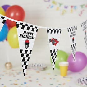 Racerbil Happy Birthday Vimpelguirlande