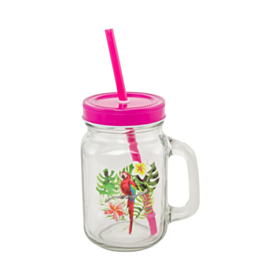 Papegøje Glas Med Sugerør Fuchsia