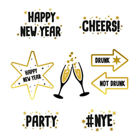 Happy New Year Vinduesklistermærker Sort/Guld