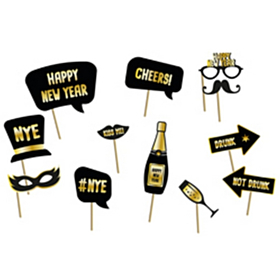 Nytårs Photobooth Rekvisitter Sort/Guld
