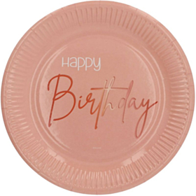 Paptallerkener Rund Happy Birthday Lush Blush