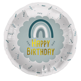Happy Birthday Folieballon Regnbue Blå