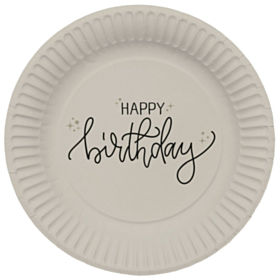 Happy Birthday Paptallerkener Creme/Sort