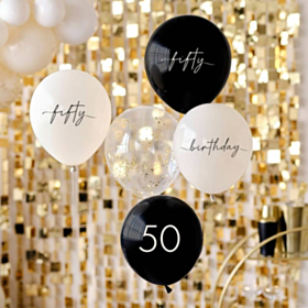 50th Birthday Balloner Hvid/Sort
