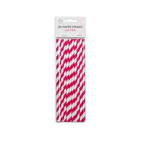 Stribede Papirsugerør Pink