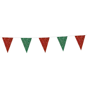 Vimpel Flagguirlande Glitter Grøn/Rød