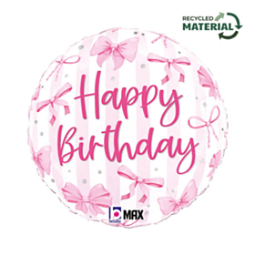 Happy Birthday Sløjfe Folieballon Lyserød