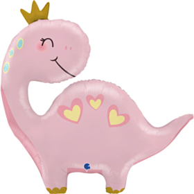 Dino Med Krone Folieballon Lyserød