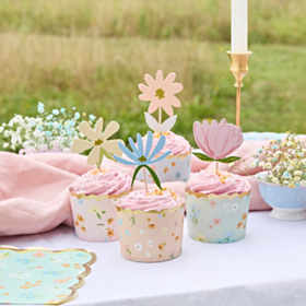 Floral Tea Party Kagepinde & Cupcake Wrappers