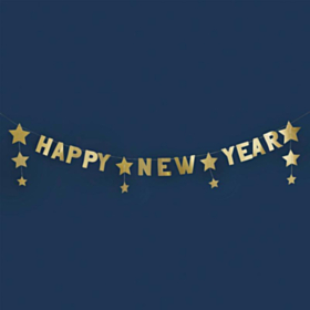 Happy New Year Stjerne Guirlande Guld