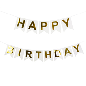 Happy Birthday Flagguirlande Guld/Hvid