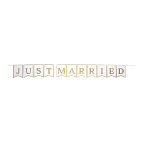Just Married Flagbanner Hvid/Guld