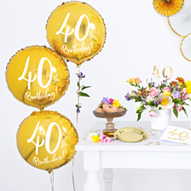 Rund 40th Birthday Folieballon Guld