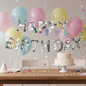 Happy Birthday Bogstavsguirlande Sølv
