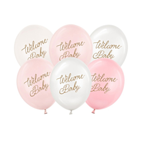 Welcome Baby Latexballoner Lyserød/Hvid