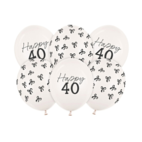 Happy 40 Års Fødselsdag Latexballoner Mix Off-White 6-pak