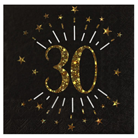 30 Års Servietter Glitter Guld/Sort