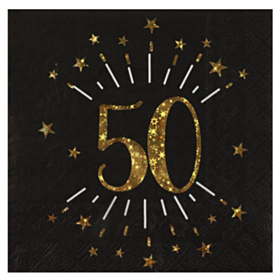 50 Års Glitter Servietter Guld/Sort