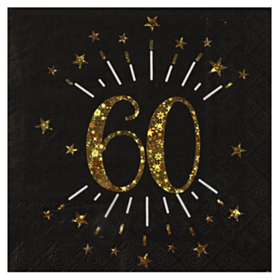 60 Års Servietter Glitter Guld/Sort