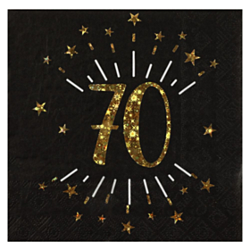 70 Års Servietter Glitter Guld/Sort