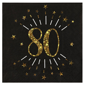 80 Års Servietter Glitter Guld/Sort