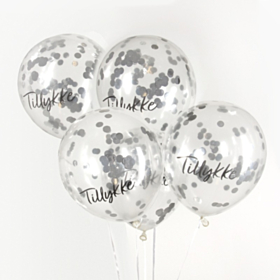 Tillykke Konfetti Balloner Sølv