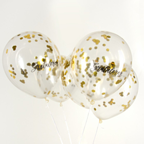 Gratulerer Konfetti Balloner Guld