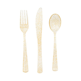 Glitter Plastik Bestik Guld