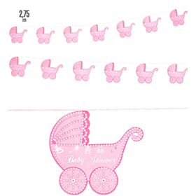 Babyshower Barnevogn Guirlande Lyserød