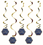 Happy Birthday Swirls Navy Gold Geode