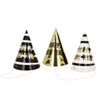 Happy New Year Partyhatte Sort/Guld