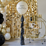 Happy Birthday Stor Ballon Hvid/Sort