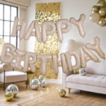 Happy Birthday Ballonguirlande Guld/Neutral