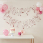 Happy Birthday Konfetti Ballon Lyserød