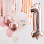 Ballonsæt 1 Års Fødselsdag Rosa Guld/Lyserød