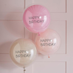 Dobbeltlags Happy Birthday Balloner Lyserød