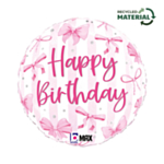 Happy Birthday Sløjfe Folieballon Lyserød