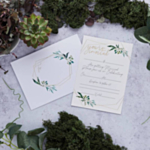 Geo Greenery Bryllupsinvitationer