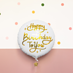 Rund Happy Birthday Folieballon Hvid/Guld