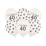 Happy 40 Års Fødselsdag Latexballoner Mix Off-White 6-pak