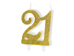 21 Års Glitter Kagelys Guld