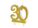 30 Års Glitter Kagelys Guld